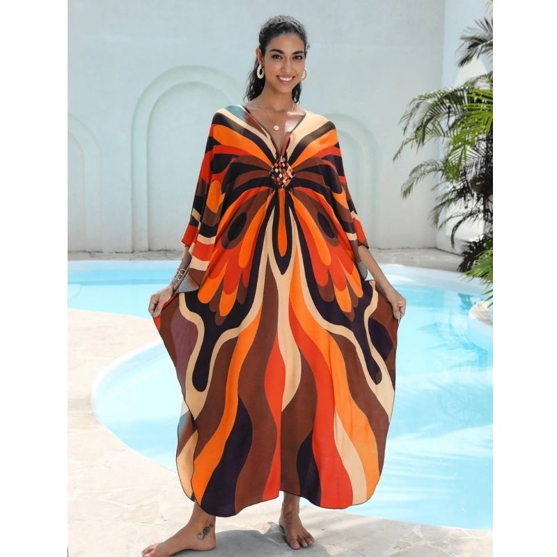 Moomoo Dresses for Women, Plus Size Hawaiian Batwing Sleeve Kaftan Beach Cover Up Dress