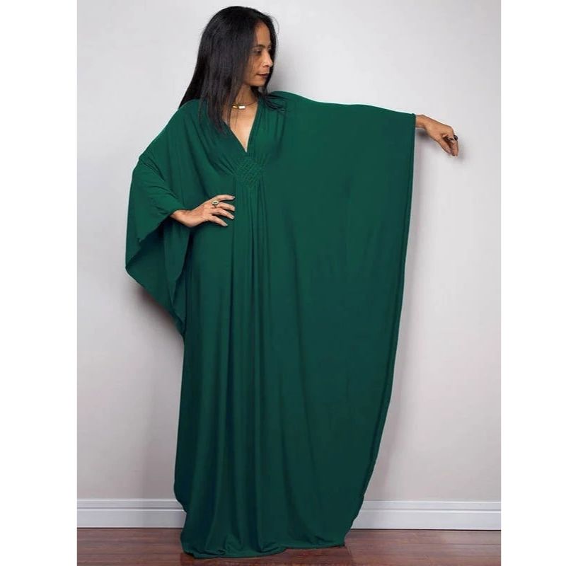 Moomoo Dresses for Women, Plus Size V Neck Long Batwing Sleeve Floral Beach Cover Up Dress