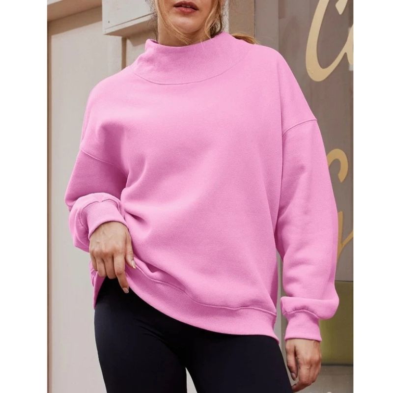 Womens Mock Neck Oversized Fleece Sweatshirt - Soft Long Sleeve Pullover