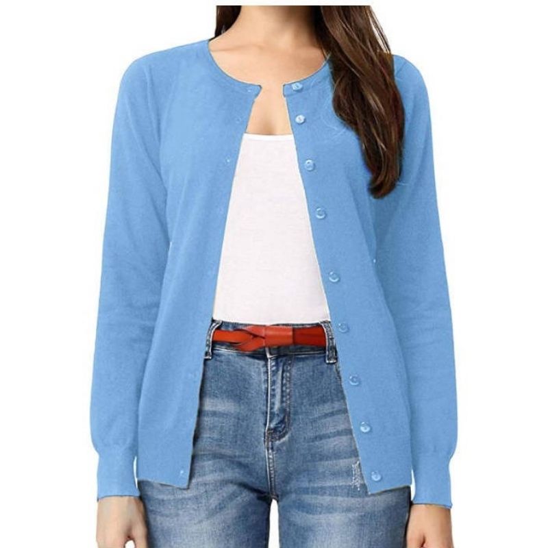 Womens Long Sleeve Knit Cardigan - Open Front Button Down Sweater