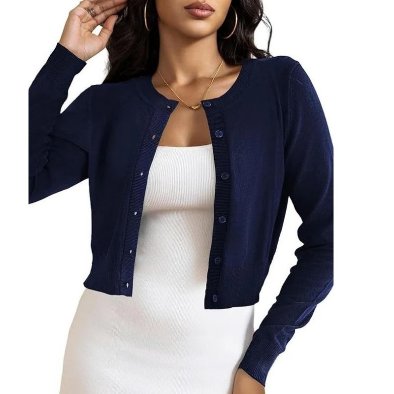 Cropped Cardigan Bolero Shrug for Women, Button Down Long Sleeve Knit Sweater for Dresses and Jeans