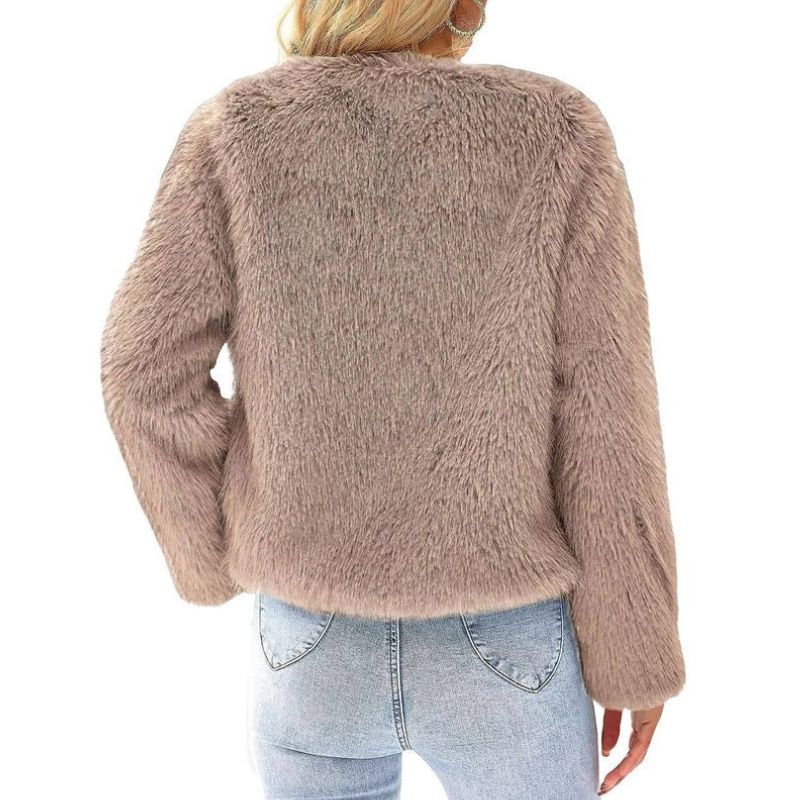Womens Cropped Faux Fur Jacket, Fluffy Shaggy Long Sleeve Short Coat