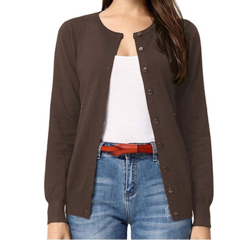 Womens Long Sleeve Knit Cardigan - Open Front Button Down Sweater