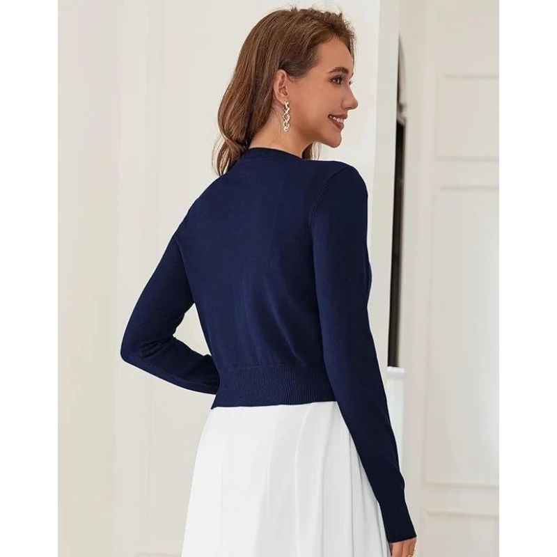 Cropped Cardigan Bolero Shrug for Women, Button Down Long Sleeve Knit Sweater for Dresses and Jeans