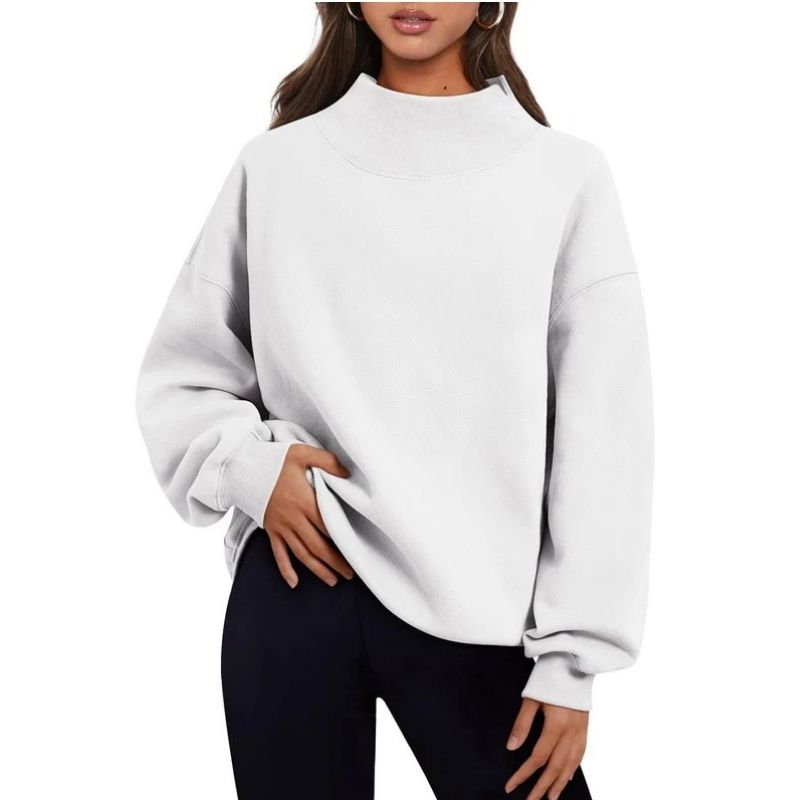 Womens Mock Neck Oversized Fleece Sweatshirt - Soft Long Sleeve Pullover