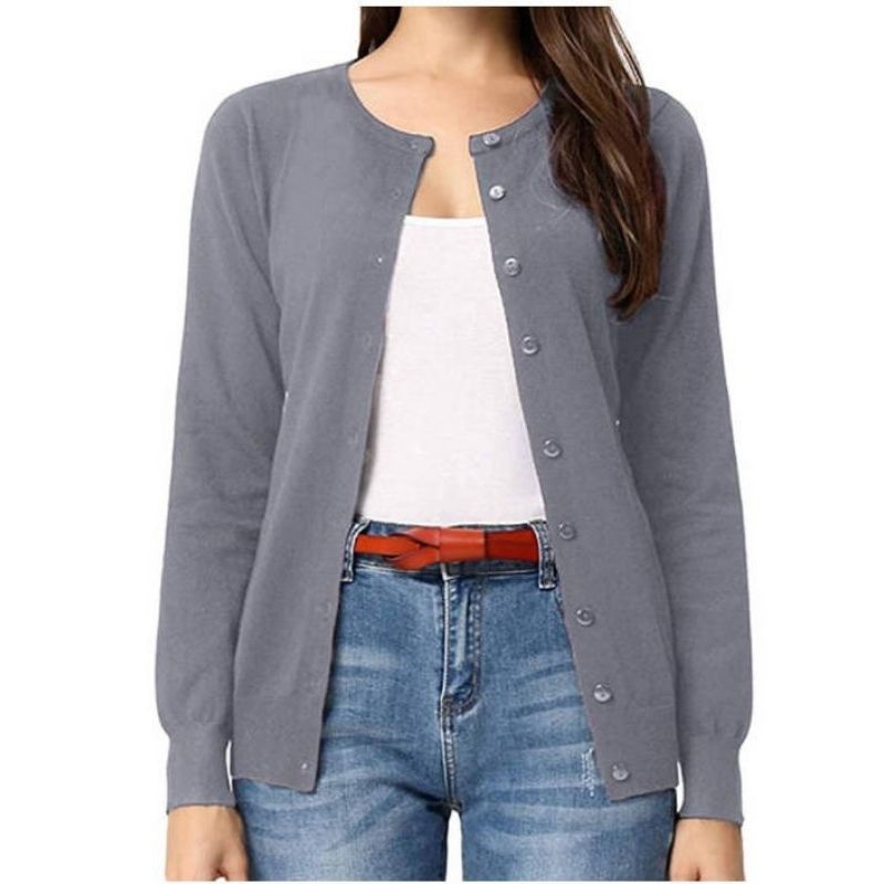 Womens Long Sleeve Knit Cardigan - Open Front Button Down Sweater