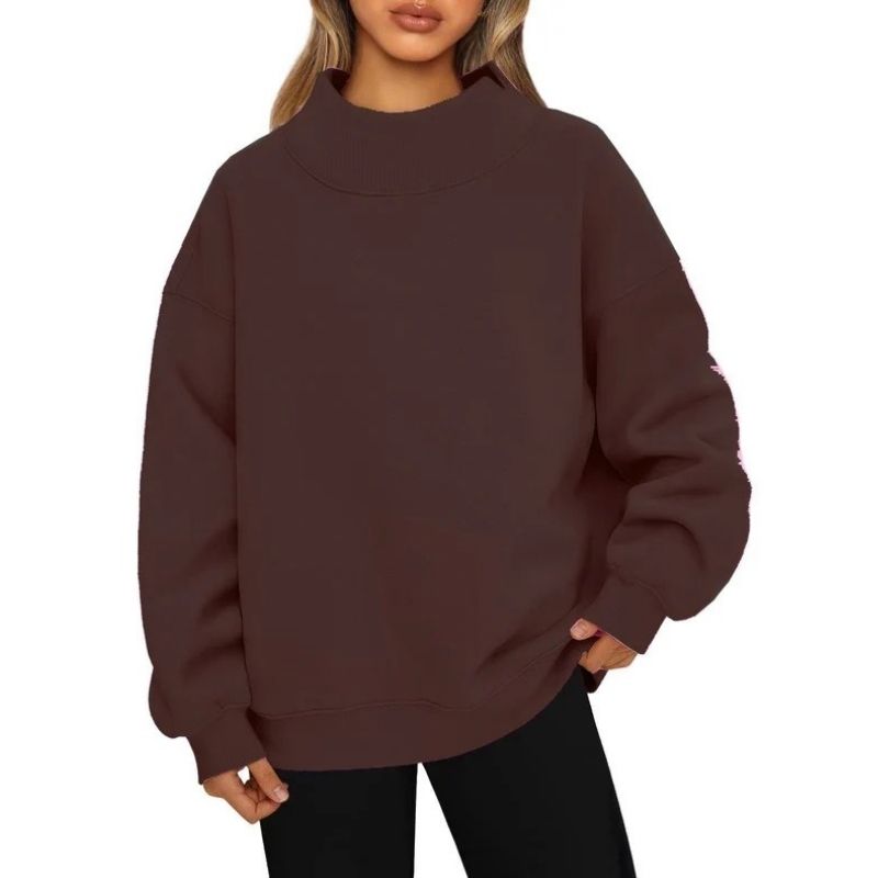Womens Mock Neck Oversized Fleece Sweatshirt - Soft Long Sleeve Pullover