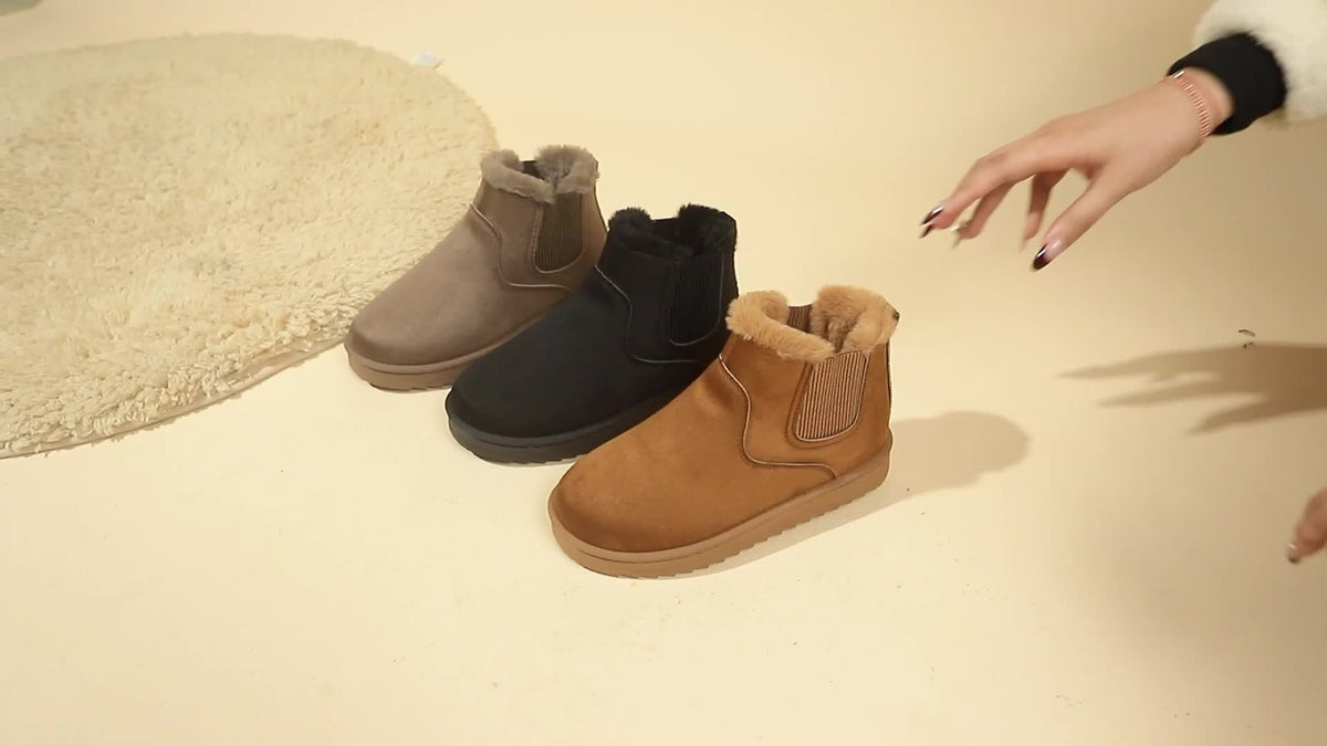 Platform Ankle Boots with Elastic Side Panels and Plush Lining, Textured Grip Sole