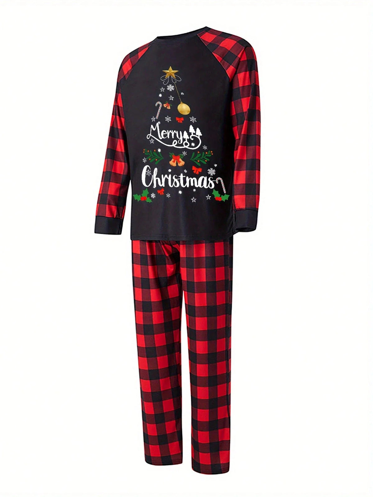 Polyester Pajama Set with Long Sleeves, Side Pockets, and Round Neck