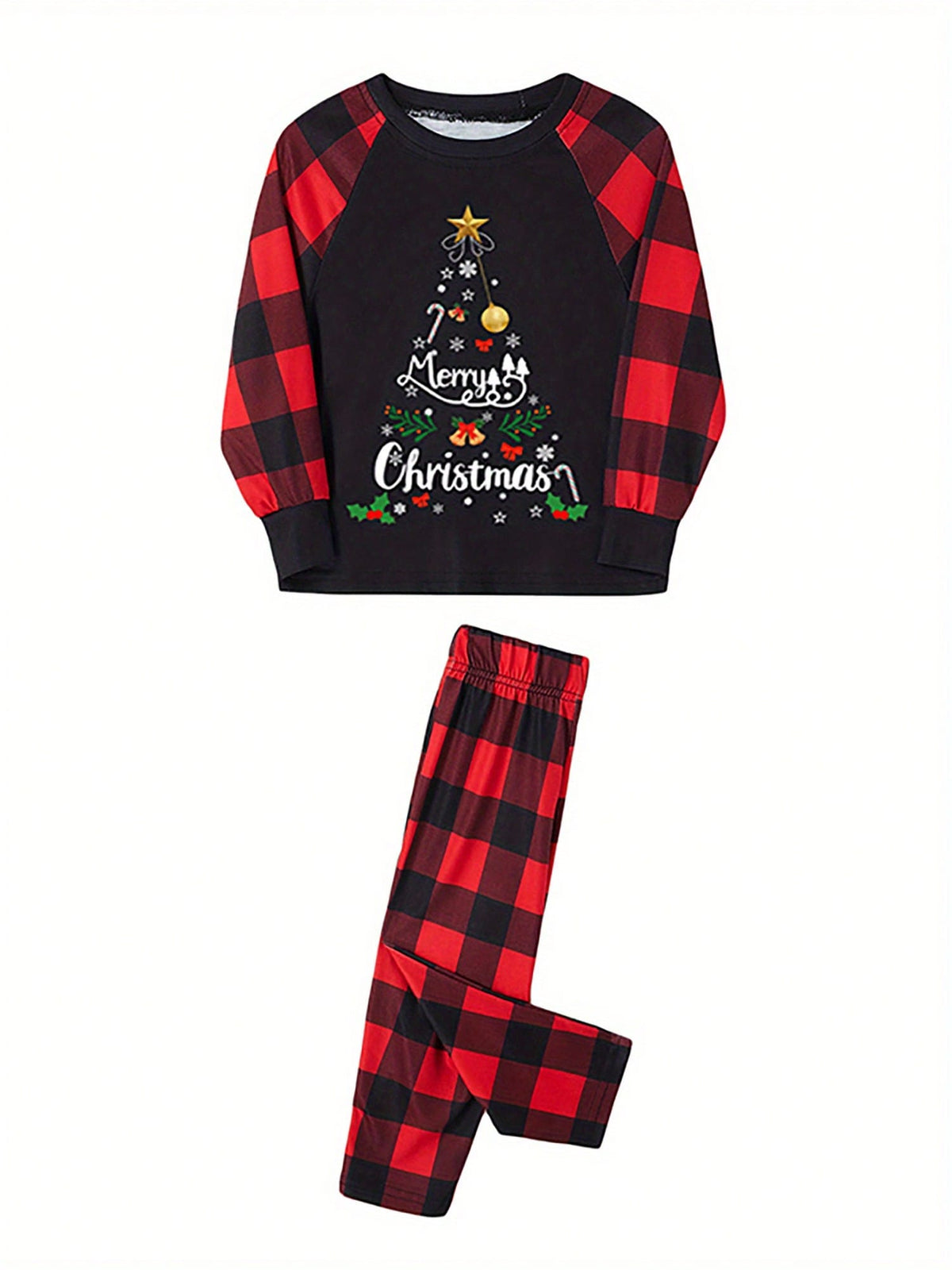 Polyester Pajama Set with Long Sleeves, Side Pockets, and Round Neck