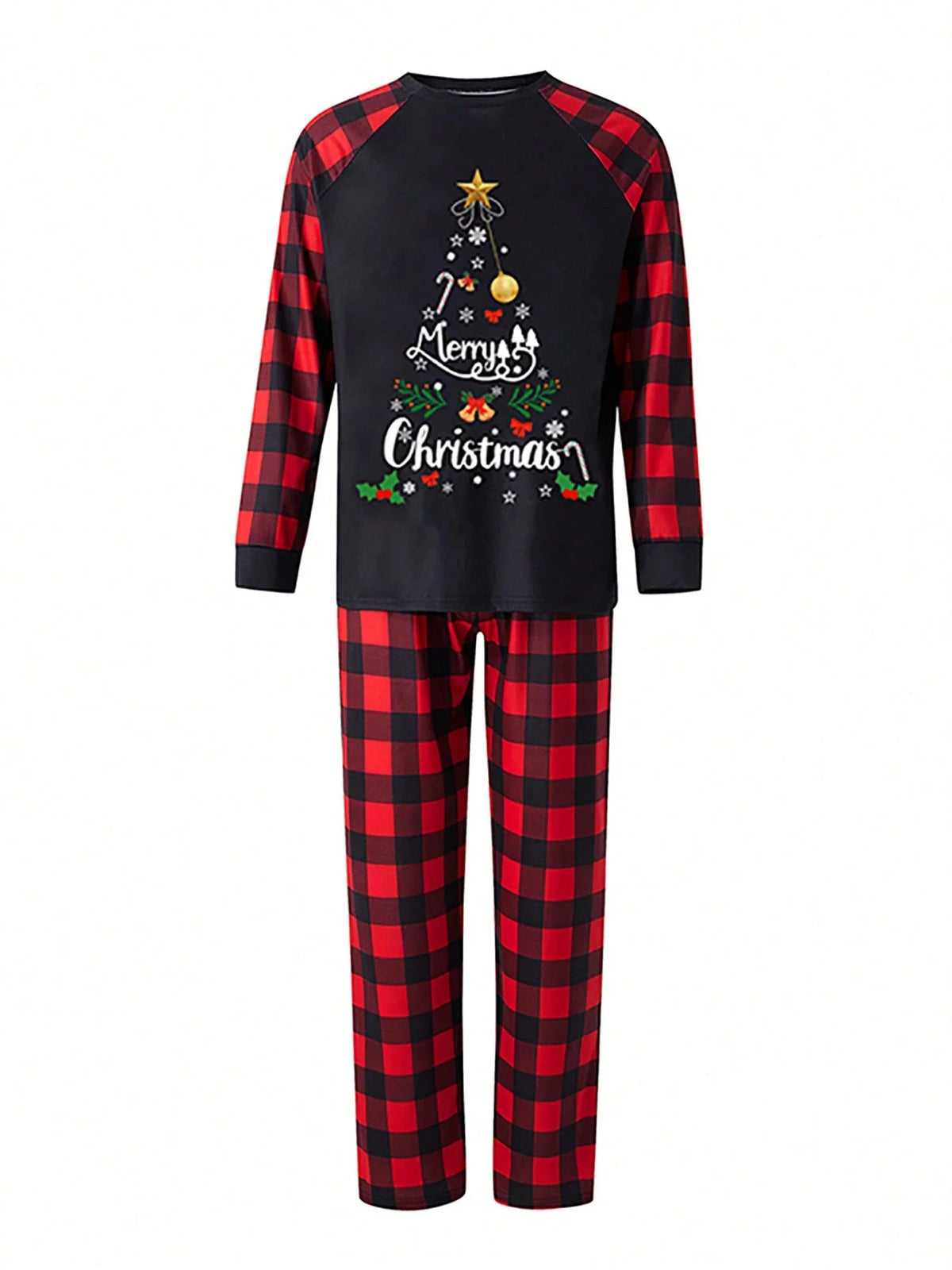 Polyester Pajama Set with Long Sleeves, Side Pockets, and Round Neck