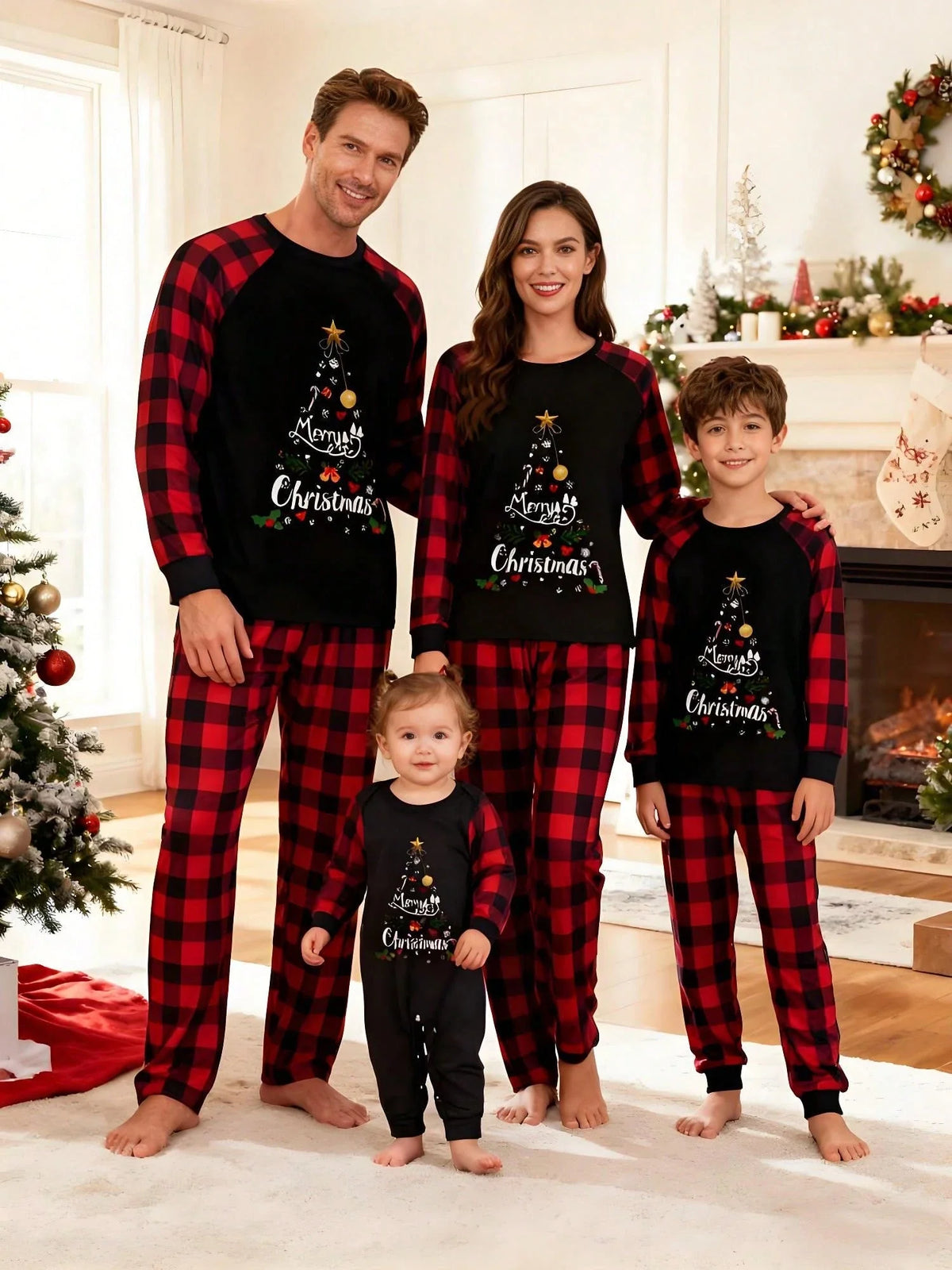 Polyester Pajama Set with Long Sleeves, Side Pockets, and Round Neck