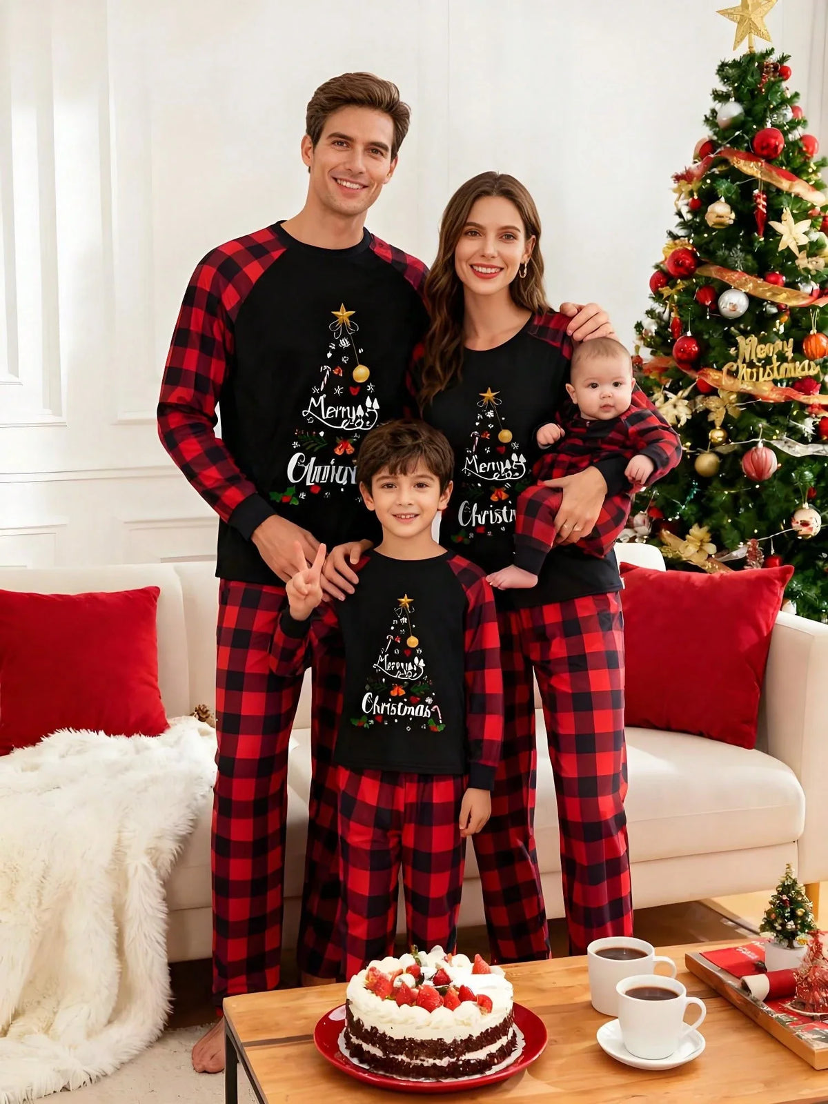 Polyester Pajama Set with Long Sleeves, Side Pockets, and Round Neck
