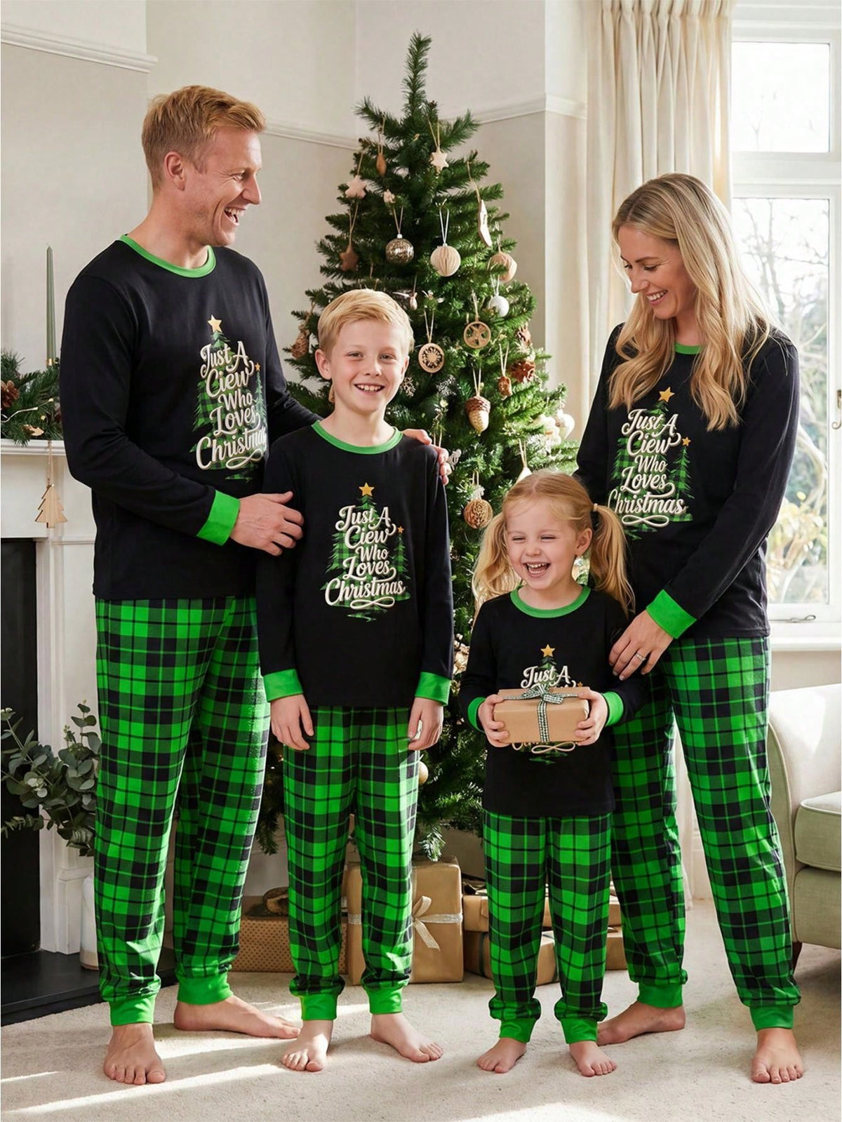 Childrens Plaid Pant Set with Long Sleeve Top and Stretch Cotton Blend