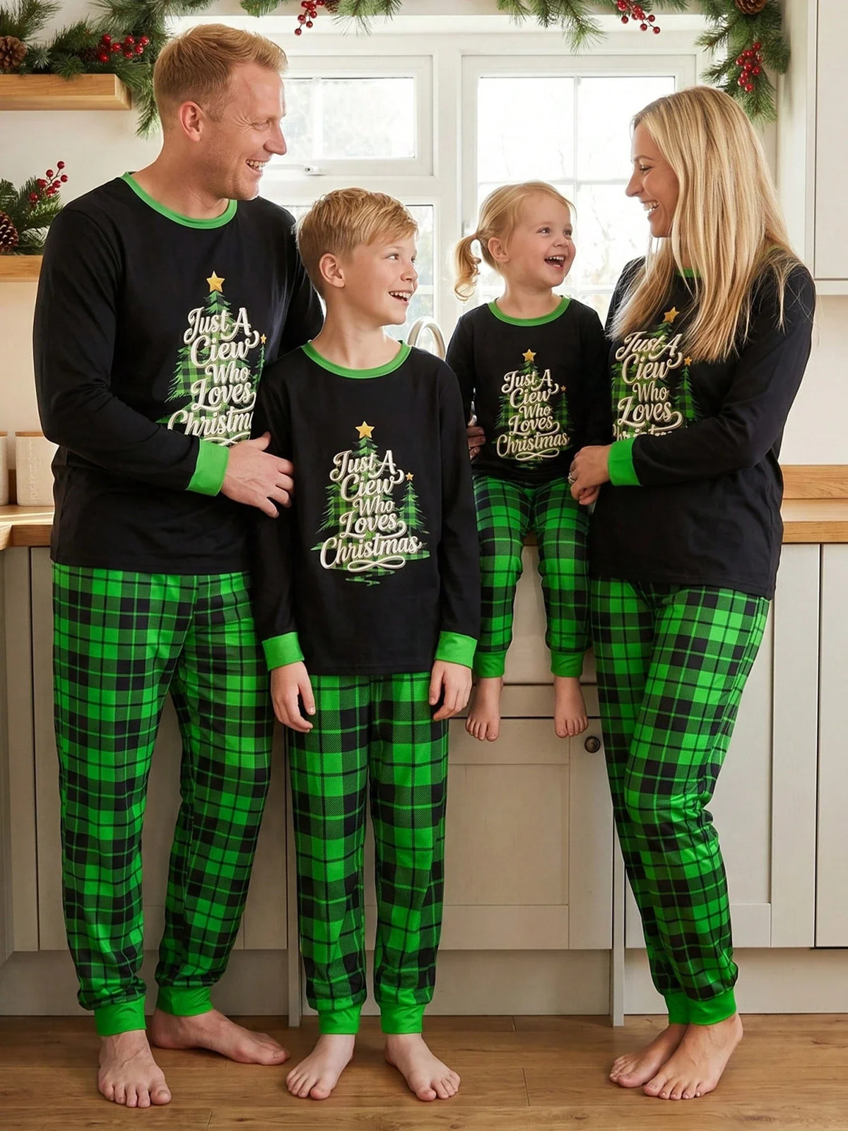 Childrens Plaid Pant Set with Long Sleeve Top and Stretch Cotton Blend