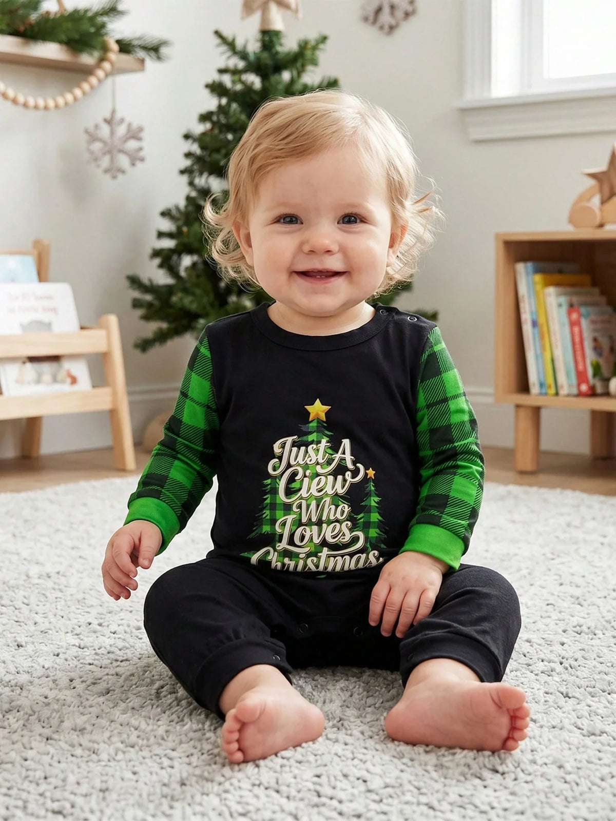 Childrens Plaid Pant Set with Long Sleeve Top and Stretch Cotton Blend