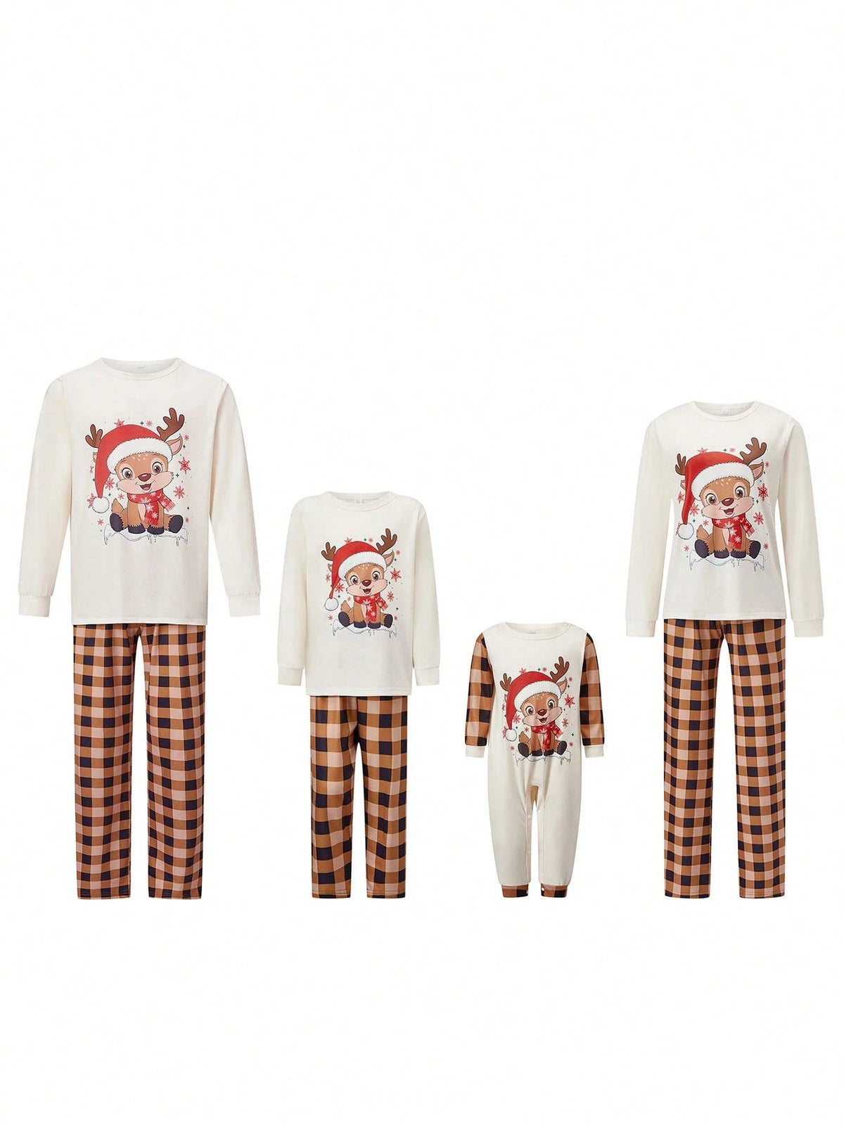 Fuzzy Beige Lounge Set with Christmas Pattern and Long Sleeves