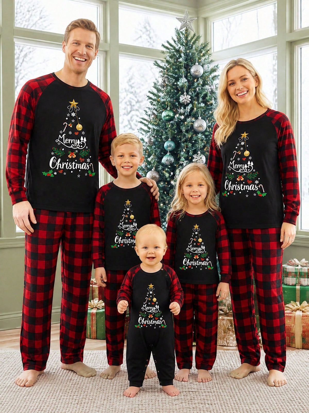 Polyester Pajama Set with Long Sleeves, Side Pockets, and Round Neck