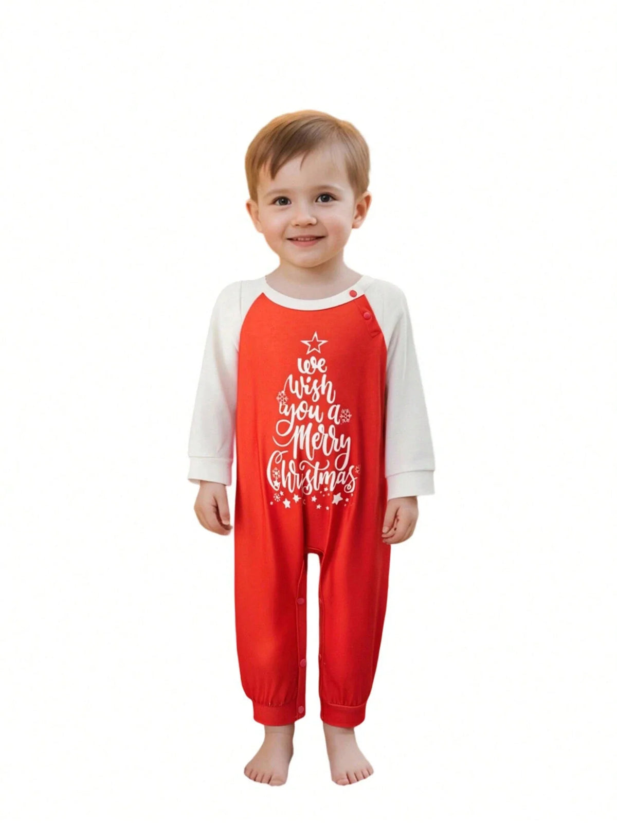 Red Christmas Pajama Set with Long Sleeves and Side Pockets