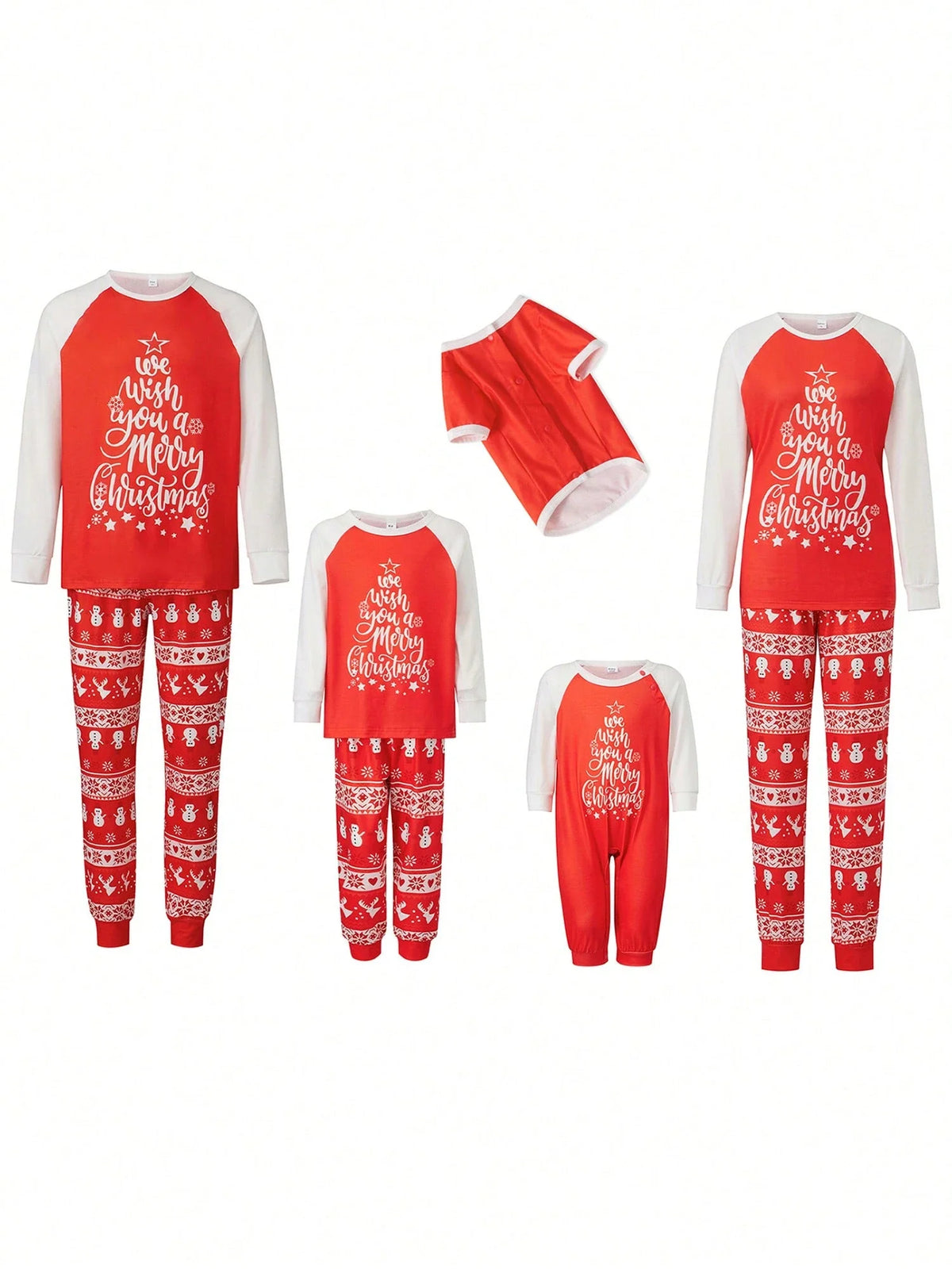 Red Christmas Pajama Set with Long Sleeves and Side Pockets