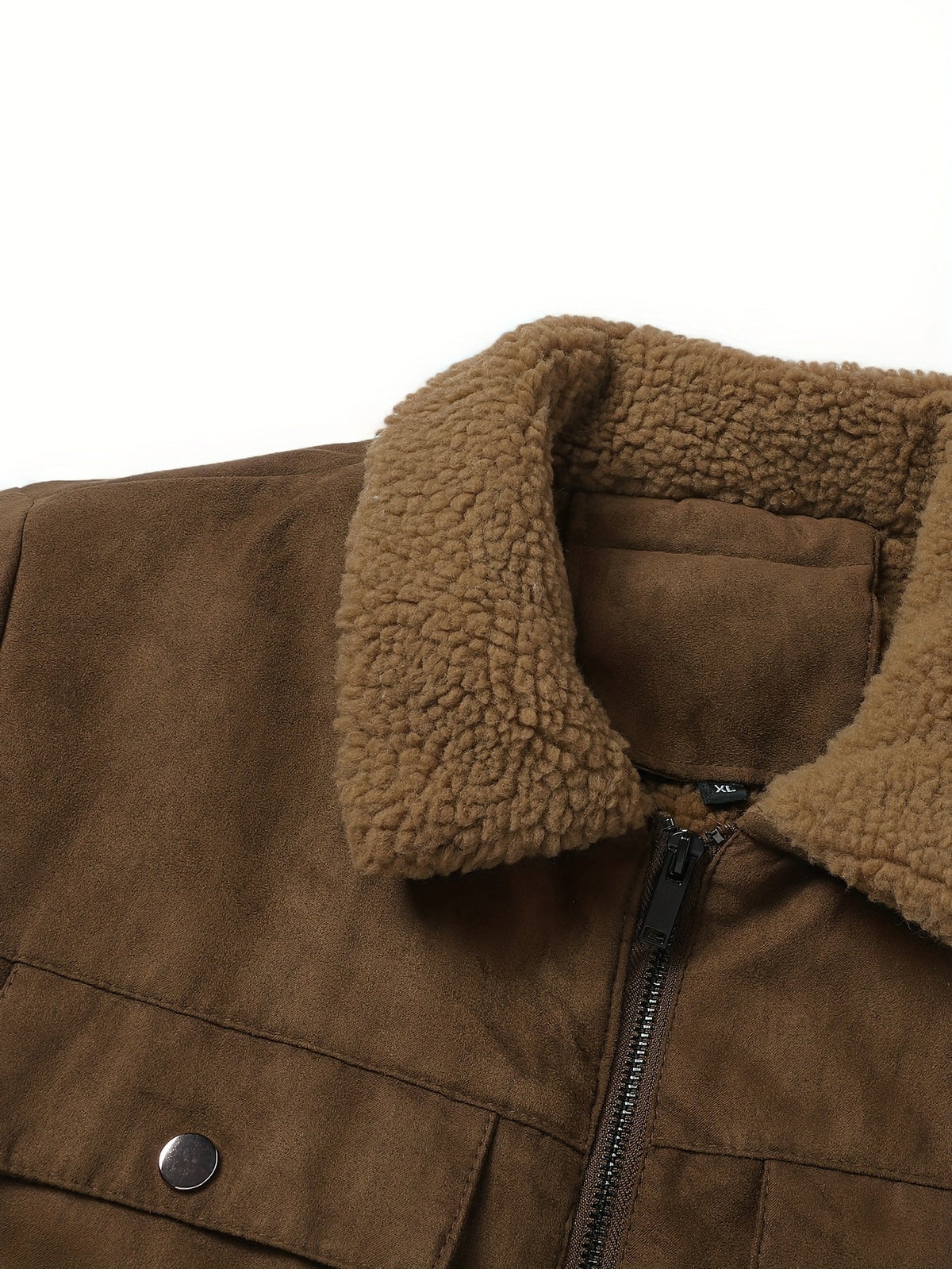 Winter Jacket with Plush Fleece Lining and Full Length Zipper, Structured Collar