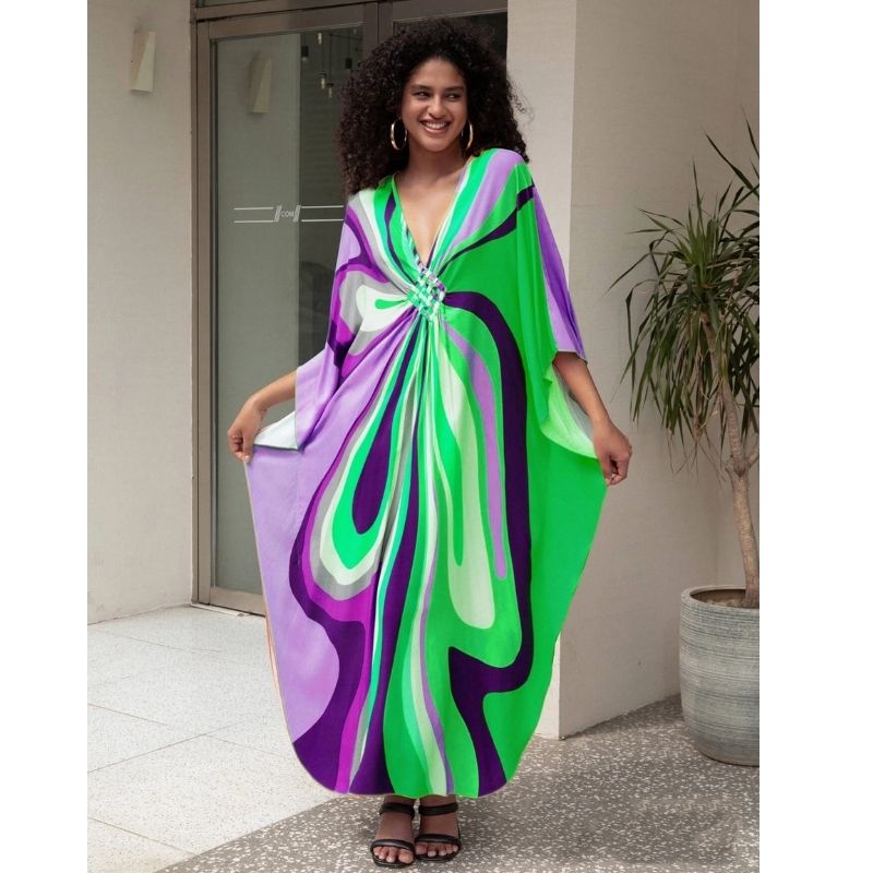 Moomoo Dresses for Women, Plus Size Hawaiian Batwing Sleeve Kaftan Beach Cover Up Dress