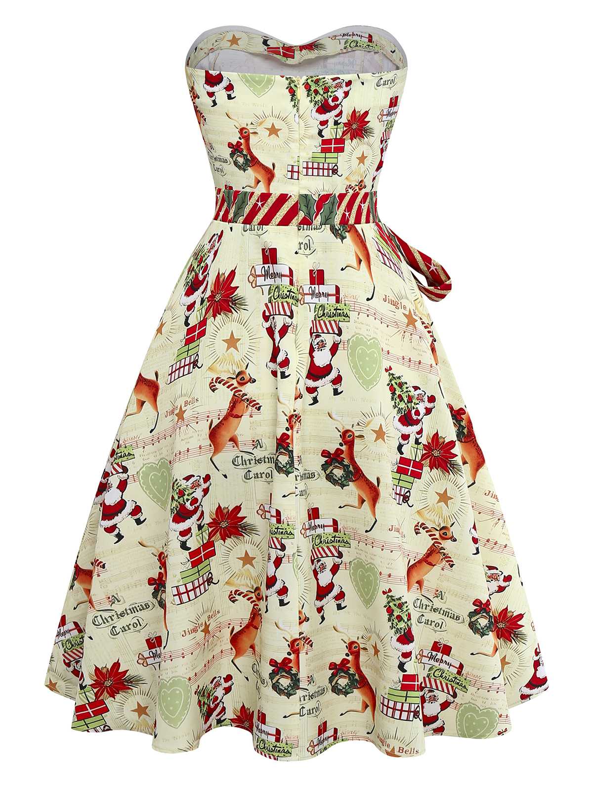 1950s Christmas Candy Cane Santa Bow Strapless Dress - vintage dress, retro fashion, rockabilly