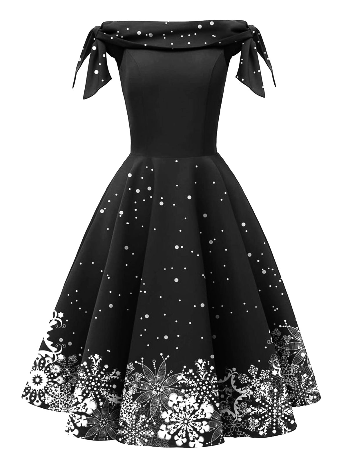 1950s Off-shoulder Snowflake Dress — vintage elegance for the modern woman