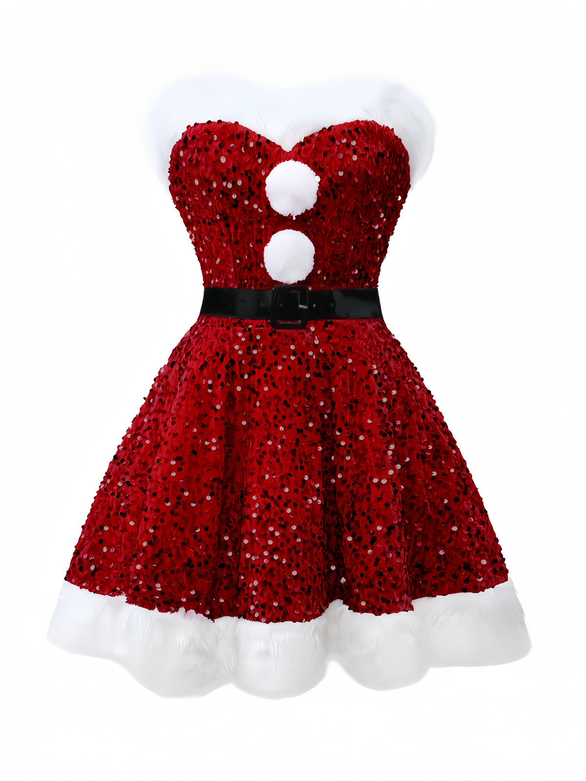 1960s Christmas Fur Sequin Strapless Dress - vintage dress, retro fashion