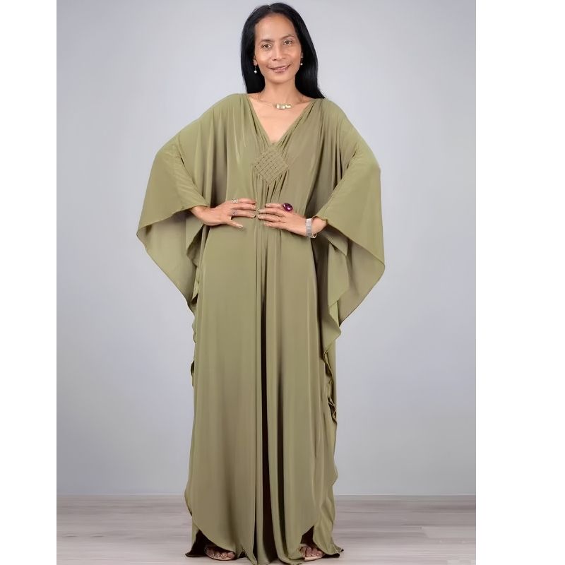 Moomoo Dresses for Women, Plus Size V Neck Long Batwing Sleeve Floral Beach Cover Up Dress