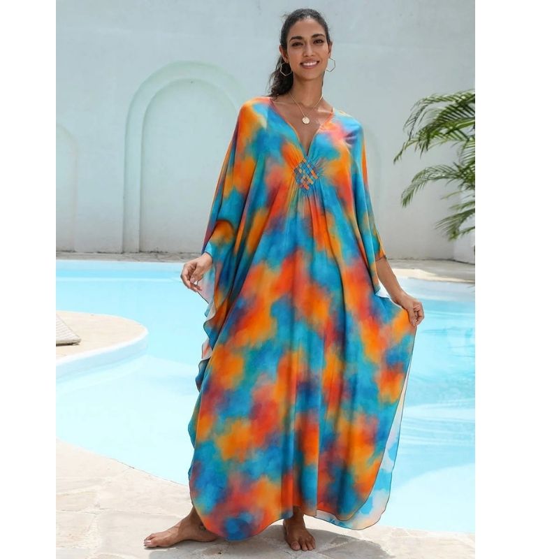 Moomoo Dresses for Women, Plus Size Hawaiian Batwing Sleeve Kaftan Beach Cover Up Dress