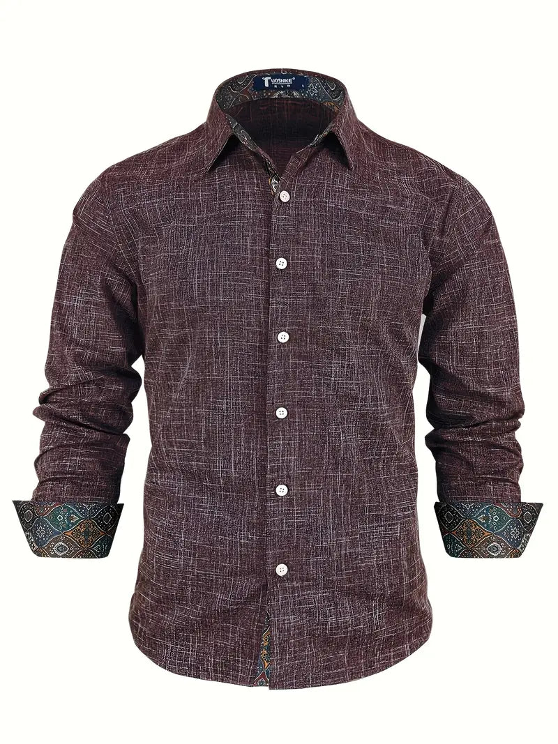 Button Up Dress Shirt with Contrast Collar and Cuffs Modern Tailored Fit