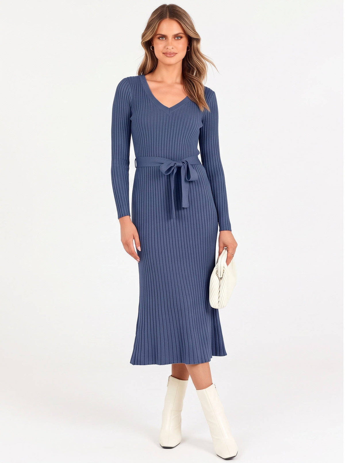 Womens Fall Cable Knit Midi Dress, Long Sleeve V Neck Sweater Dress, 2026 Seasonal Outfit