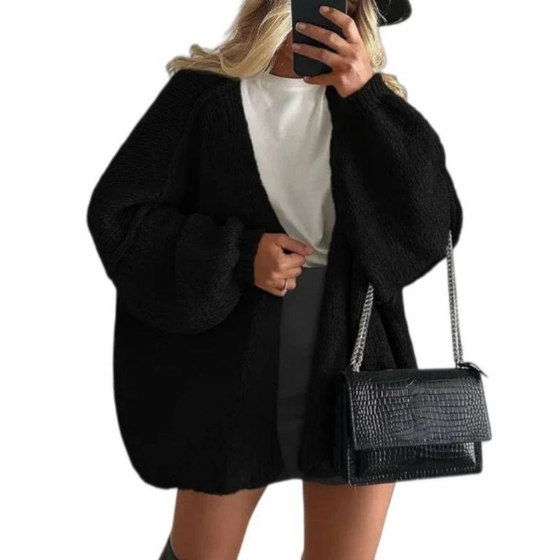 Womens Fall Oversized Cardigan Sweaters, Long Lantern Sleeve Knit Open Front Lightweight Winter Fashion Clothes