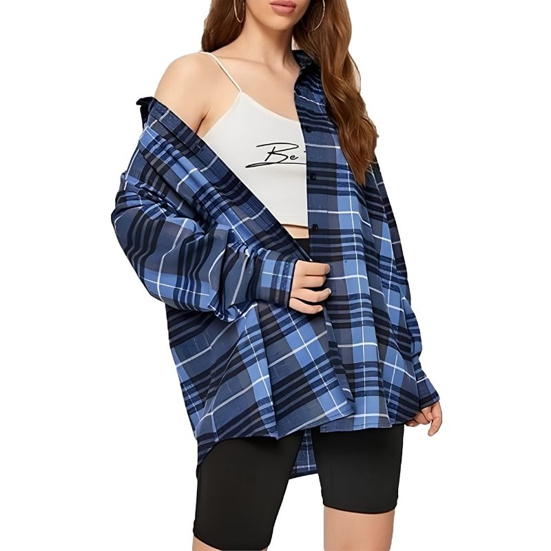 Womens Flannel Plaid Shirts, Oversized Button Down Shirt, Casual Flannel Blouse Top