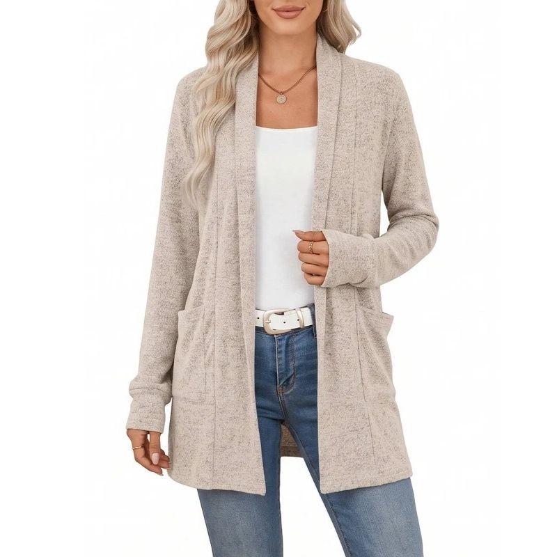 Womens Lightweight Long Cardigan with Pockets - Open Front Casual Sweater