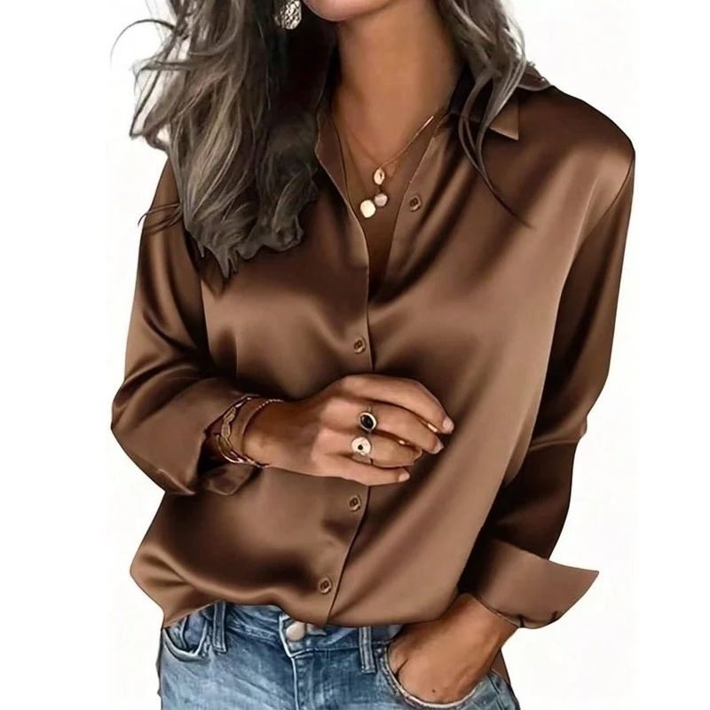 Satin Blouses for Women, Silk Button Down Shirts, Long Sleeve Business Casual Top