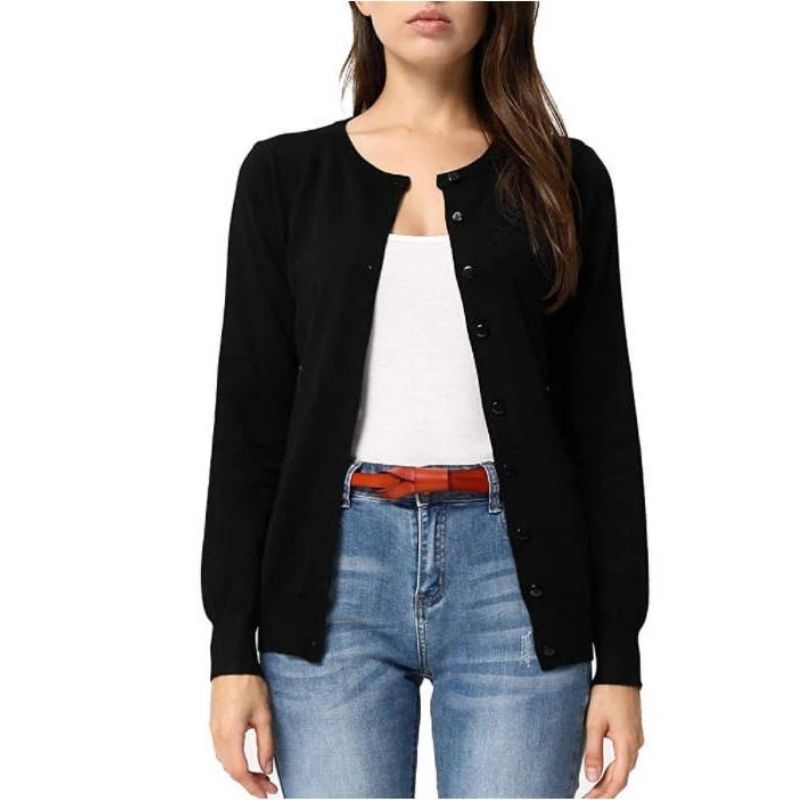 Womens Long Sleeve Knit Cardigan - Open Front Button Down Sweater