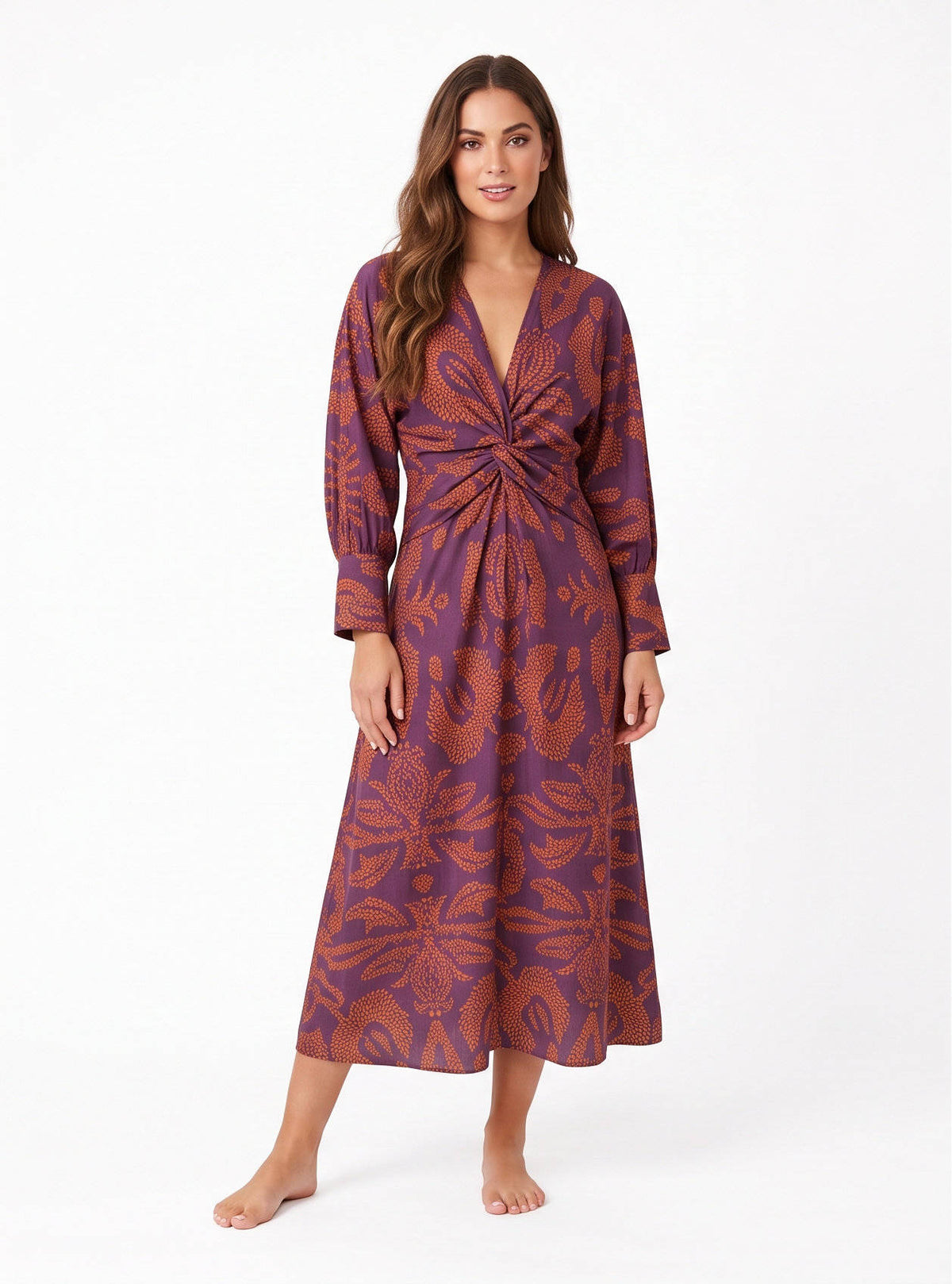 Womens Fall Wedding Guest Dress, V Neck Maxi Dress, Long Sleeve Elegant Formal Dress