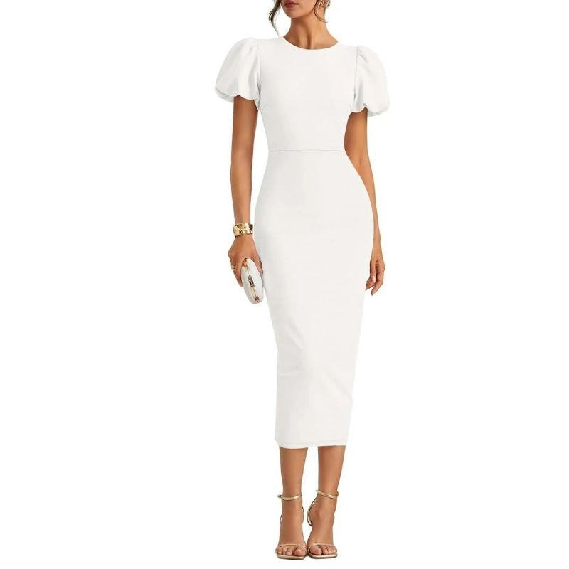 Womens Bodycon Midi Dress, Short Sleeve Wedding Guest Cocktail and Formal Dress