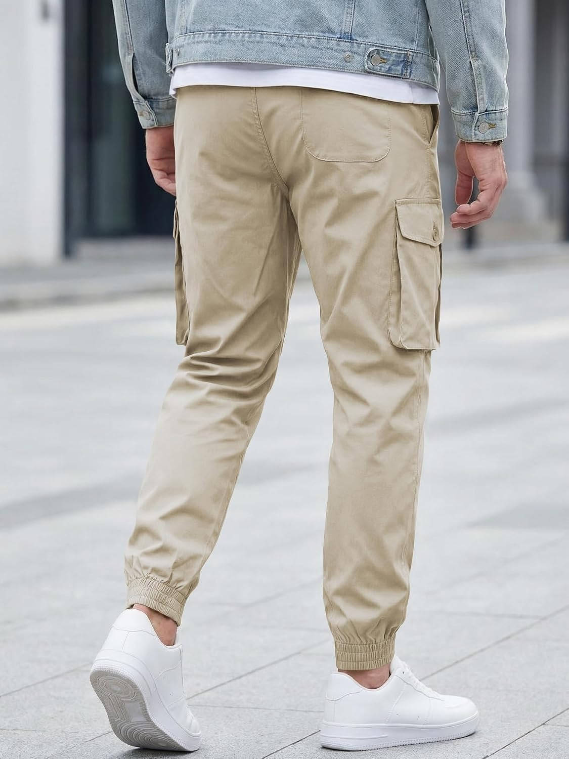 Mens Casual Cargo Jogger Pants, Stretch Elastic Waist Drawstring Tapered Sweatpants with Pockets