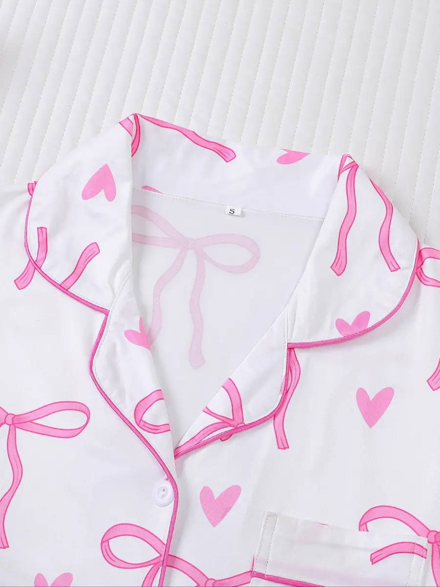 Womens 2 Piece Bow Print Pajama Set, Long Sleeve Fall Winter Sleepwear, Comfortable Loungewear for Casual Home Wear and Relaxing