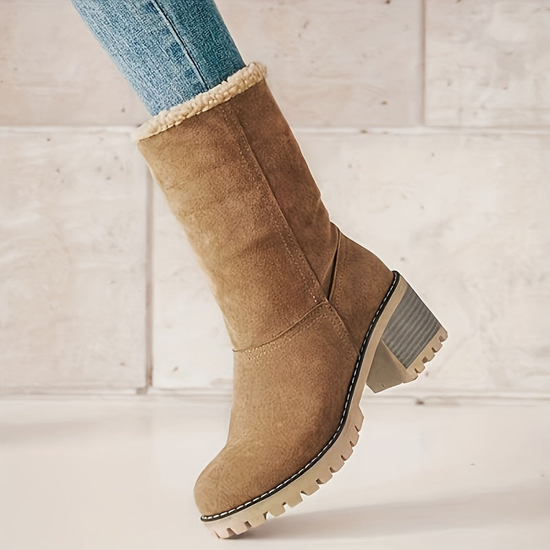 Slip On Ankle Boots with Plush Folded Cuff and Treaded Rubber Sole
