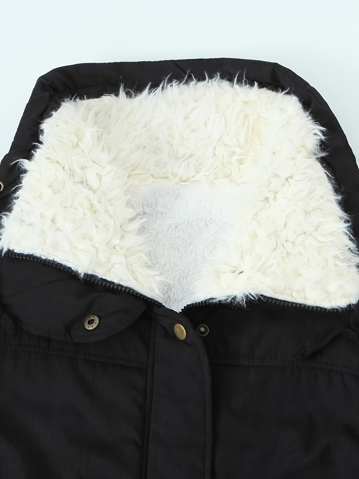 Mid Length Parka with Plush Lining and Adjustable Drawstring, Snap Button Closure
