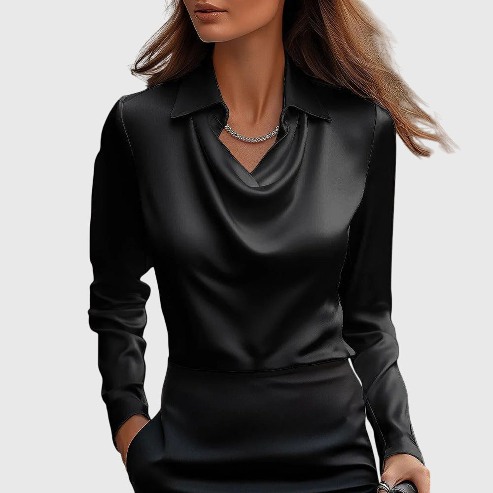 Draped Neckline Blouse with Soft Fabric and Flattering Silhouette