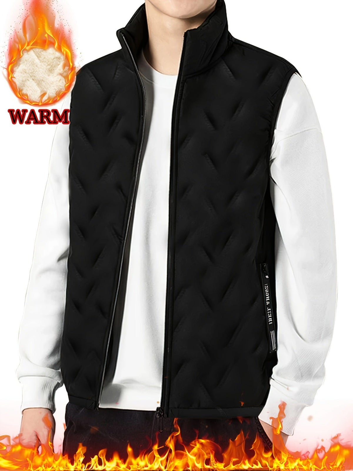 Sleeveless Vest with Plush Lining and Stand Collar, Zippered Pockets