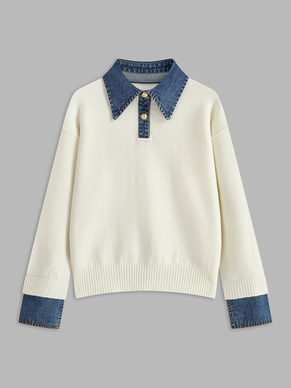Knit Shift Dress with Button and Metal Accents