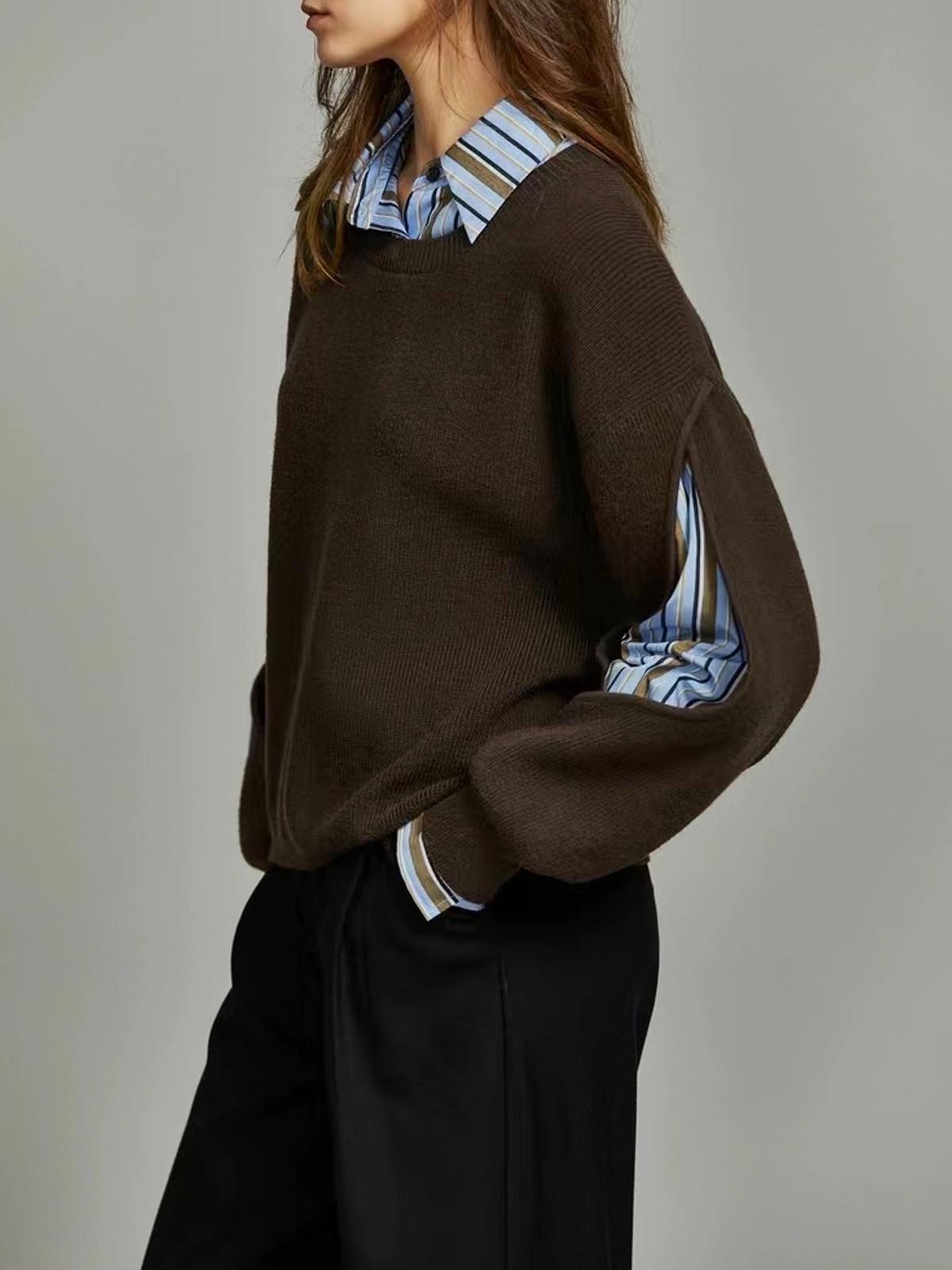 Colorblock Knit Top with Cutout Design and Shift Fit