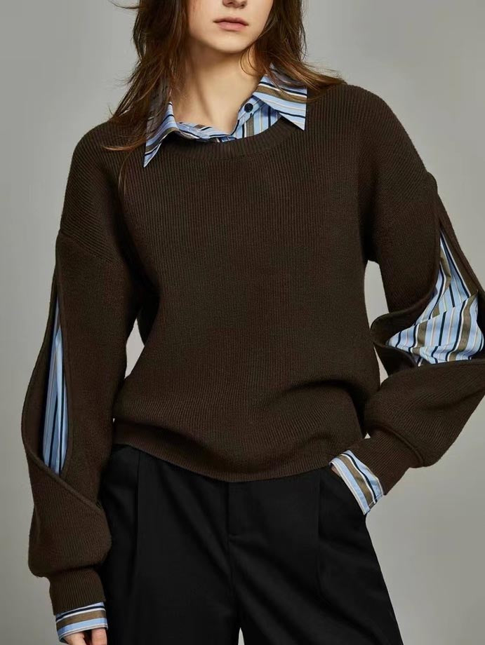 Colorblock Knit Top with Cutout Design and Shift Fit