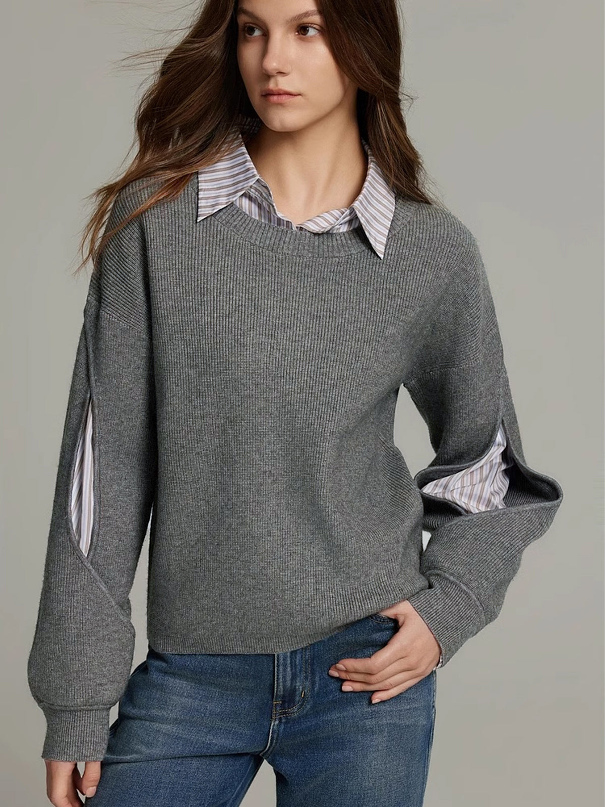 Colorblock Knit Top with Cutout Design and Shift Fit